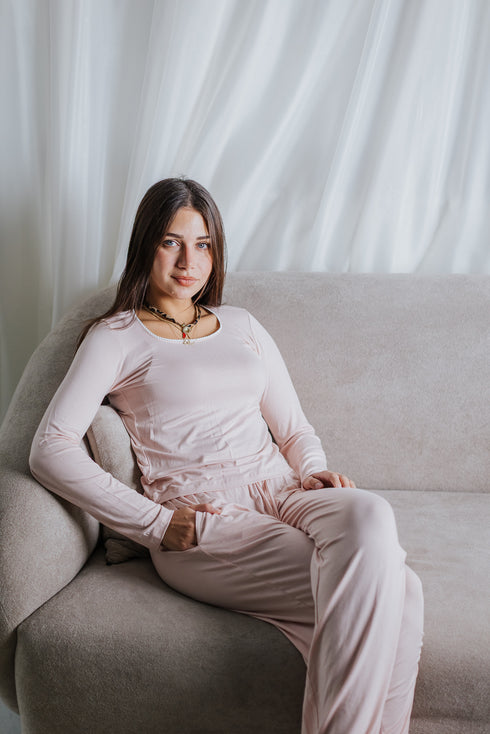 Women Fall pajama set Light Rose shirt + Pants